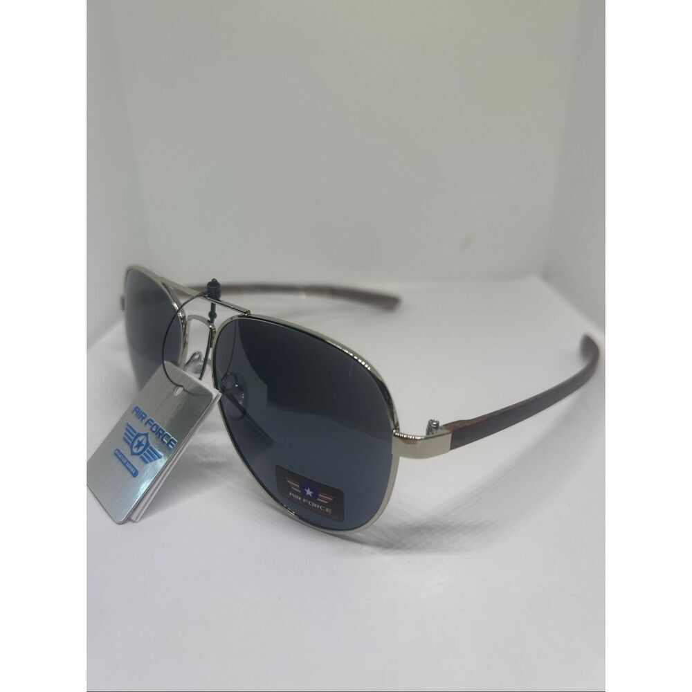Air Force Aviator Sunglasses UV400 Metal Frame Wood Grain Temples New